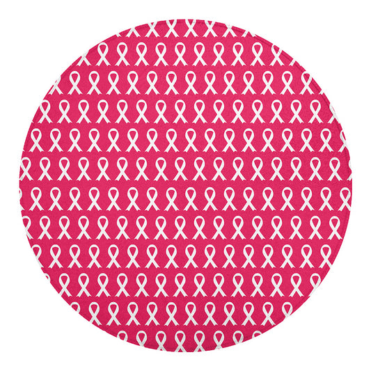 White And Pink Breast Cancer Print Round Blanket