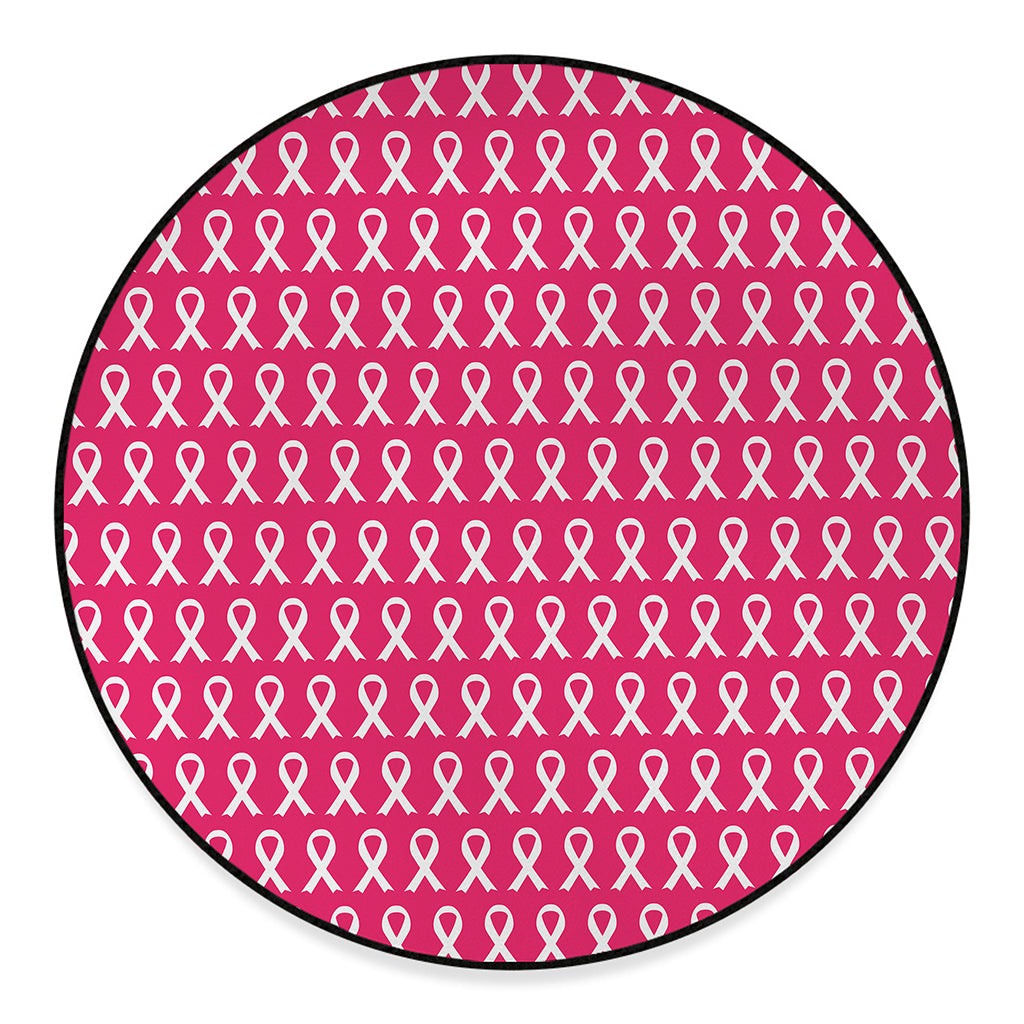 White And Pink Breast Cancer Print Round Floor Mat