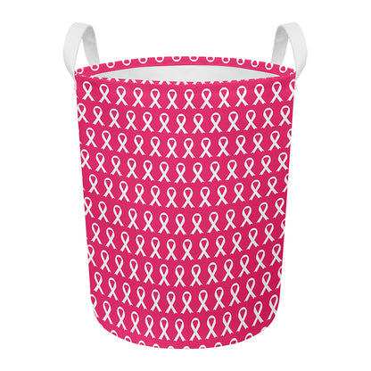 White And Pink Breast Cancer Print Round Laundry Basket