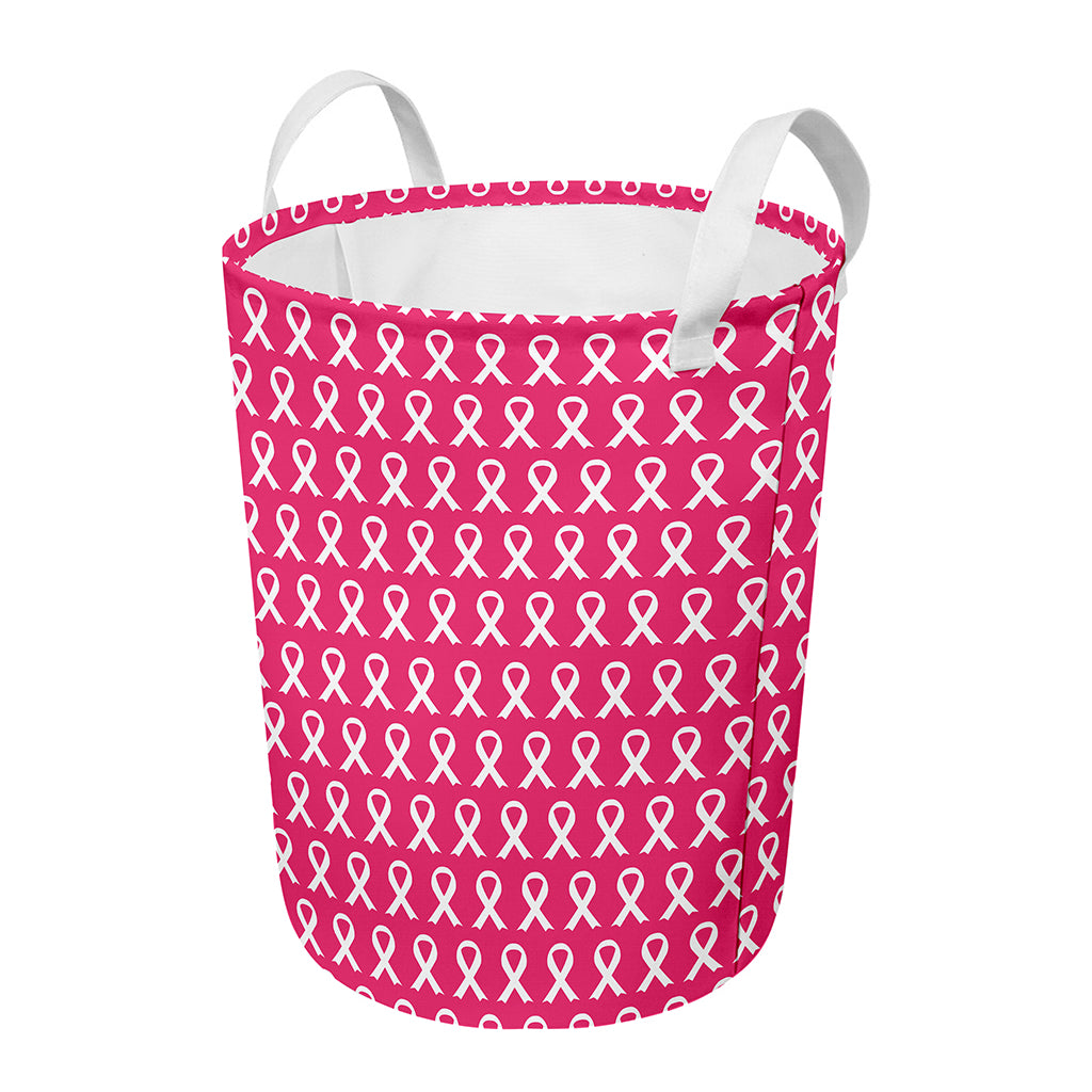 White And Pink Breast Cancer Print Round Laundry Basket
