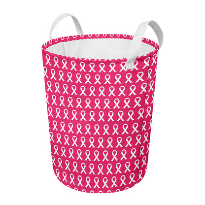 White And Pink Breast Cancer Print Round Laundry Basket