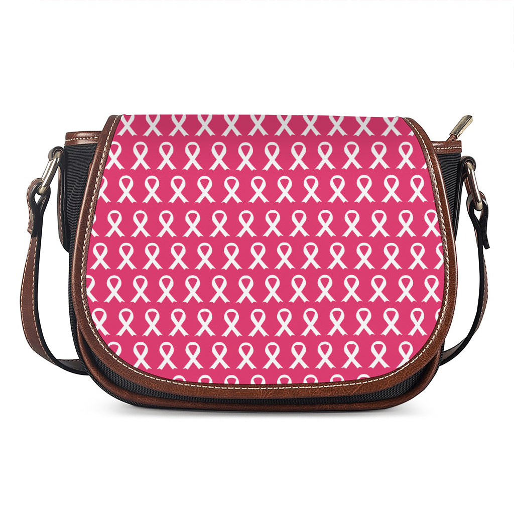 White And Pink Breast Cancer Print Saddle Bag