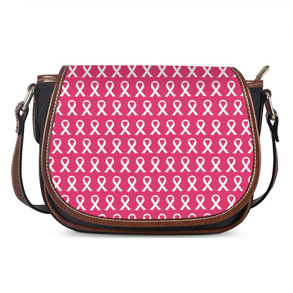 White And Pink Breast Cancer Print Saddle Bag