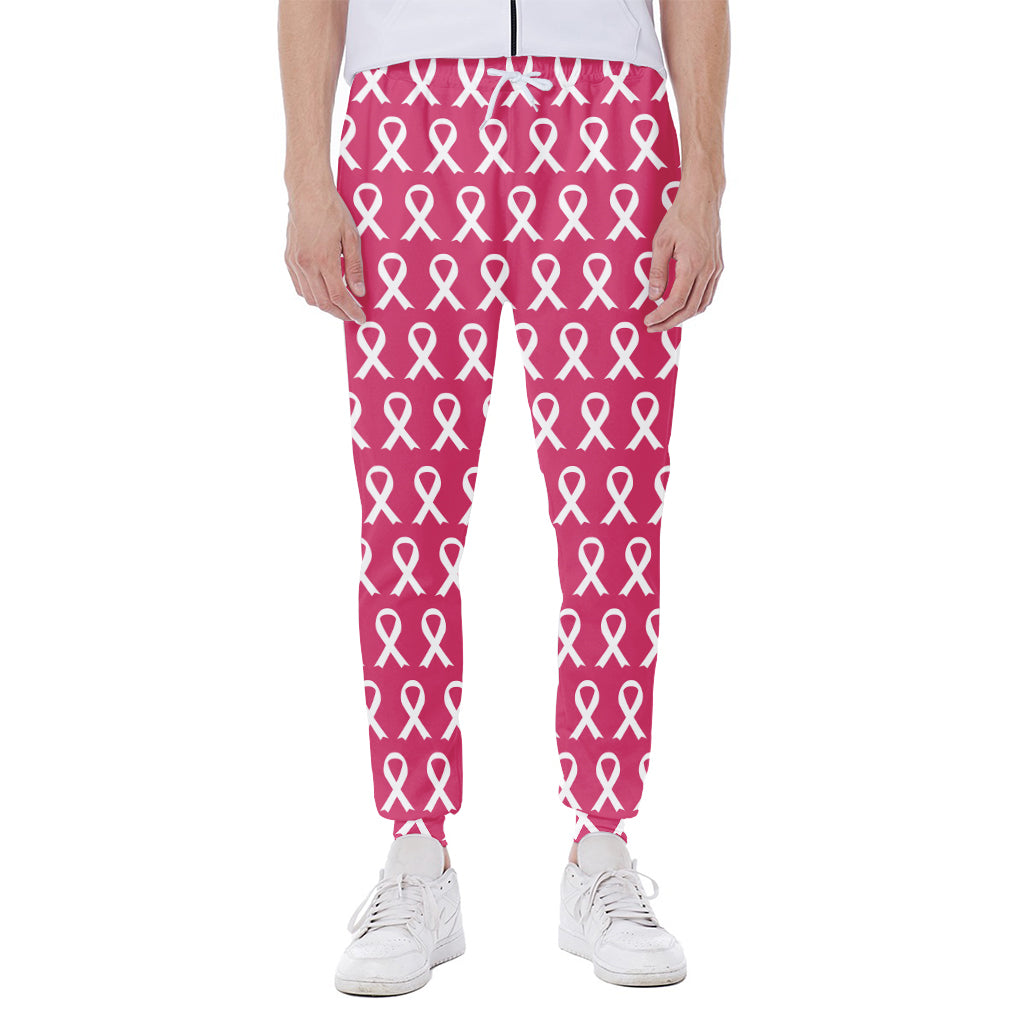 White And Pink Breast Cancer Print Scuba Joggers