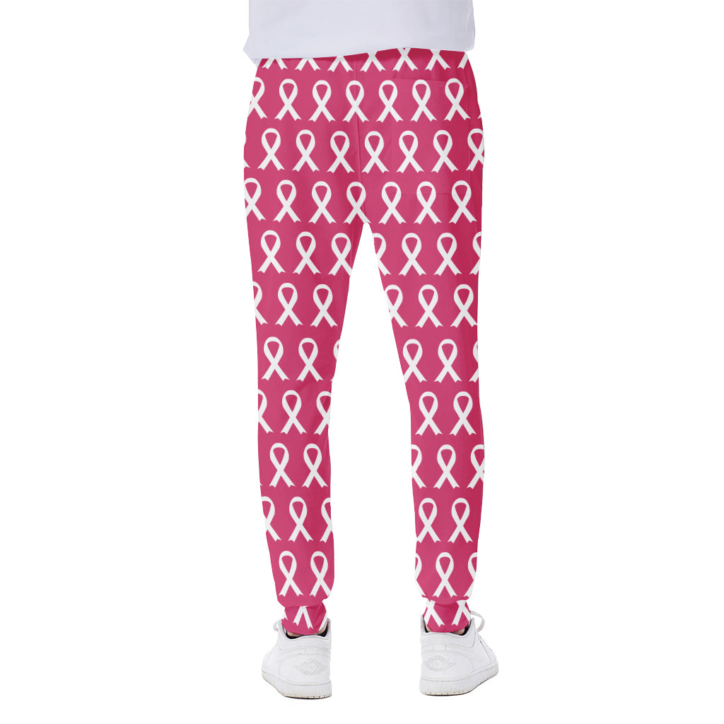 White And Pink Breast Cancer Print Scuba Joggers