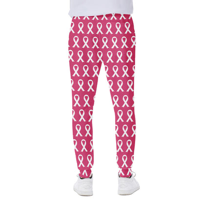 White And Pink Breast Cancer Print Scuba Joggers