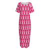 White And Pink Breast Cancer Print Short Sleeve Long Nightdress