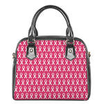 White And Pink Breast Cancer Print Shoulder Handbag