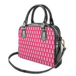 White And Pink Breast Cancer Print Shoulder Handbag