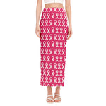 White And Pink Breast Cancer Print Side Slit Maxi Skirt