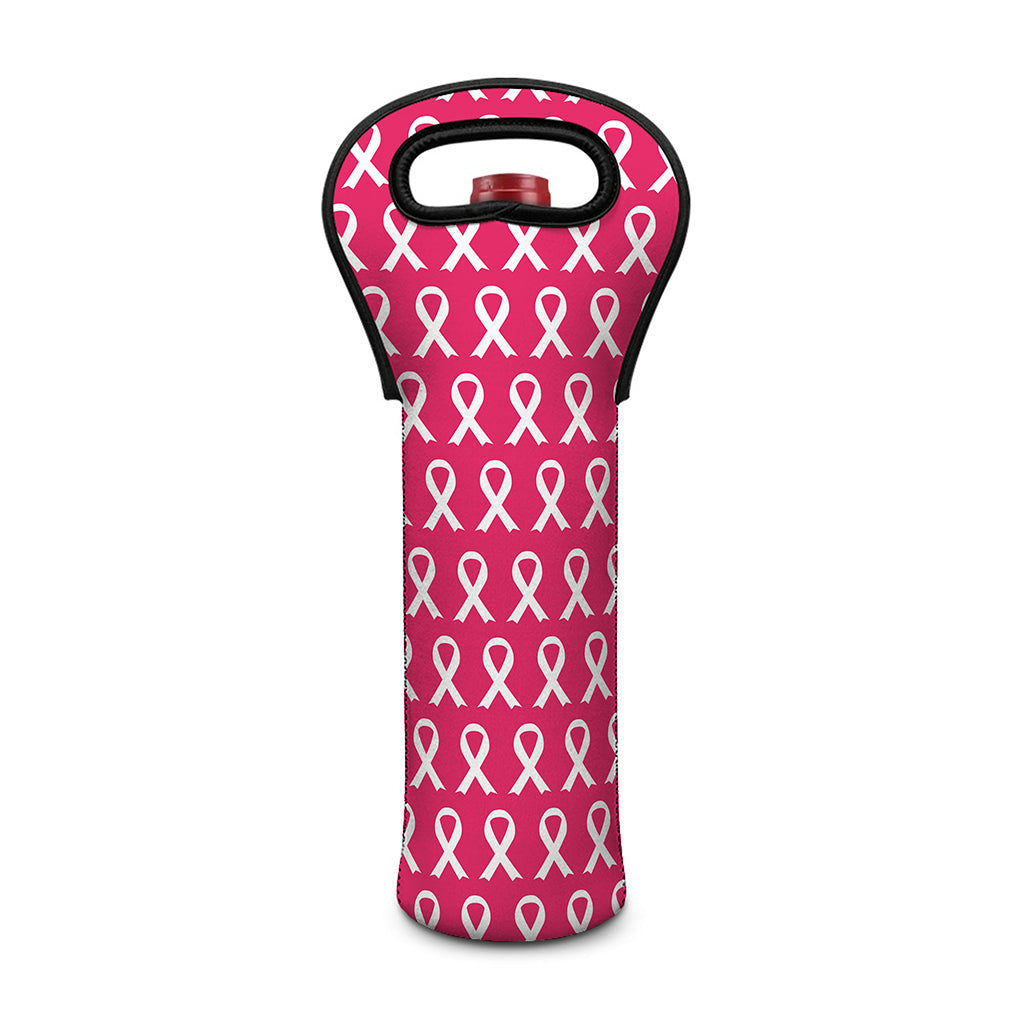 White And Pink Breast Cancer Print Single Neoprene Wine Tote