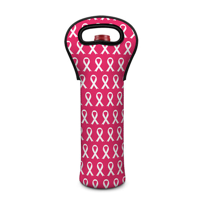 White And Pink Breast Cancer Print Single Neoprene Wine Tote