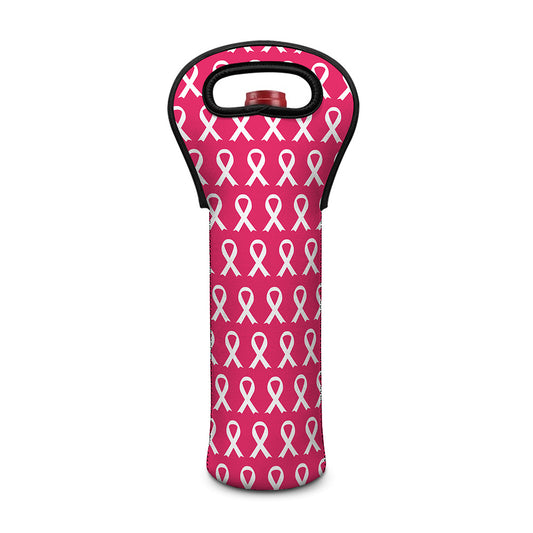 White And Pink Breast Cancer Print Single Neoprene Wine Tote