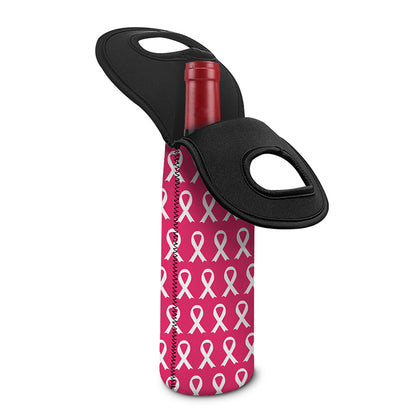 White And Pink Breast Cancer Print Single Neoprene Wine Tote