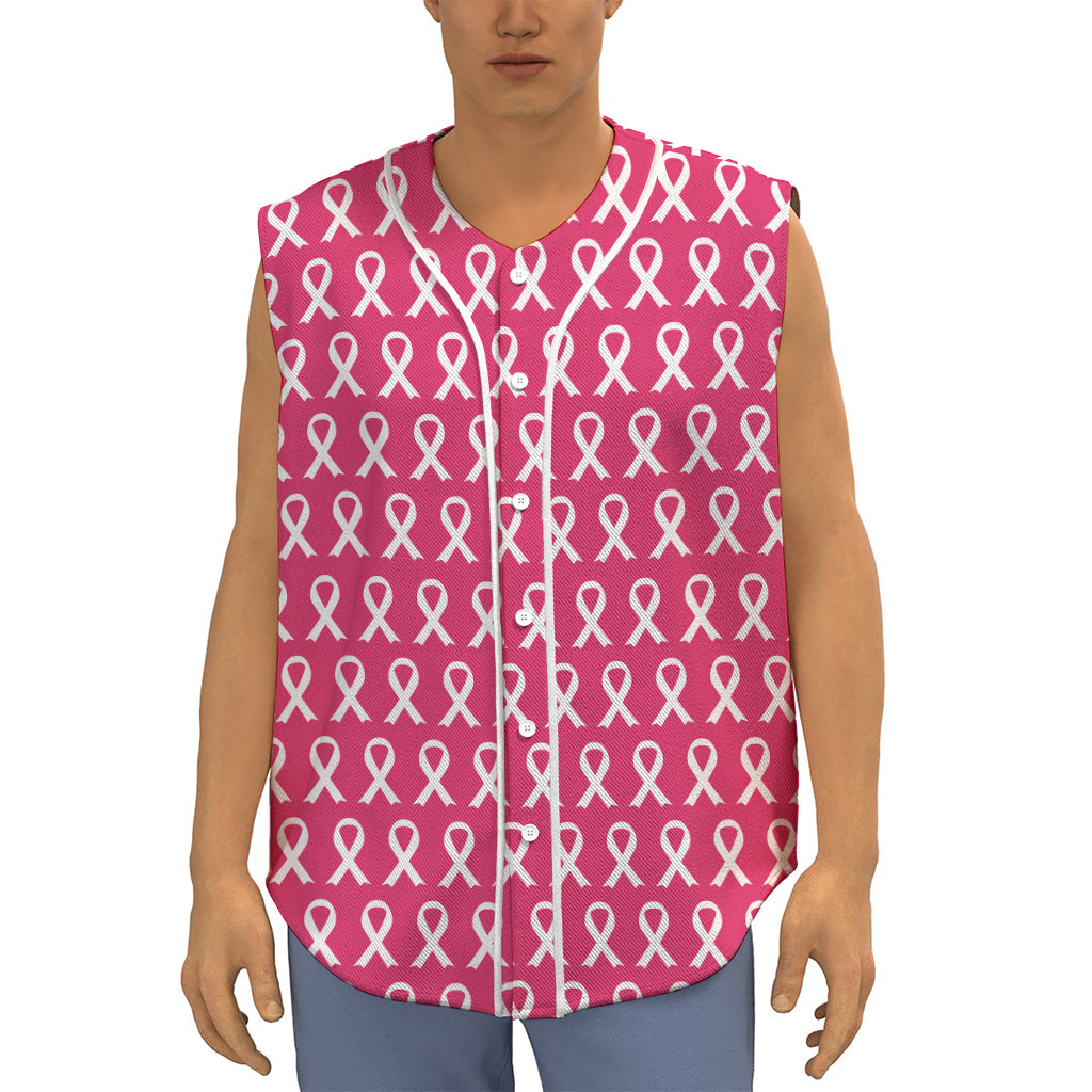 White And Pink Breast Cancer Print Sleeveless Baseball Jersey