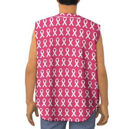 White And Pink Breast Cancer Print Sleeveless Baseball Jersey