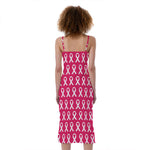 White And Pink Breast Cancer Print Slim Fit Midi Cami Dress