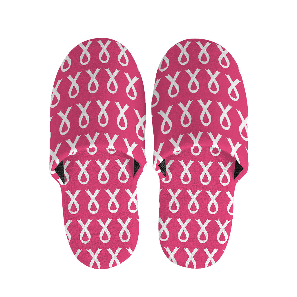 White And Pink Breast Cancer Print Slippers