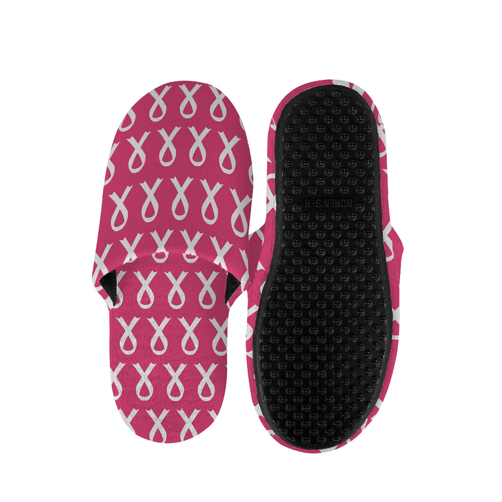 White And Pink Breast Cancer Print Slippers