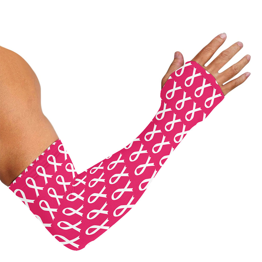 White And Pink Breast Cancer Print Sun Protection Arm Sleeves