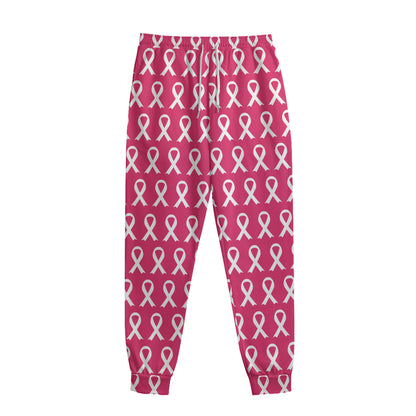 White And Pink Breast Cancer Print Sweatpants