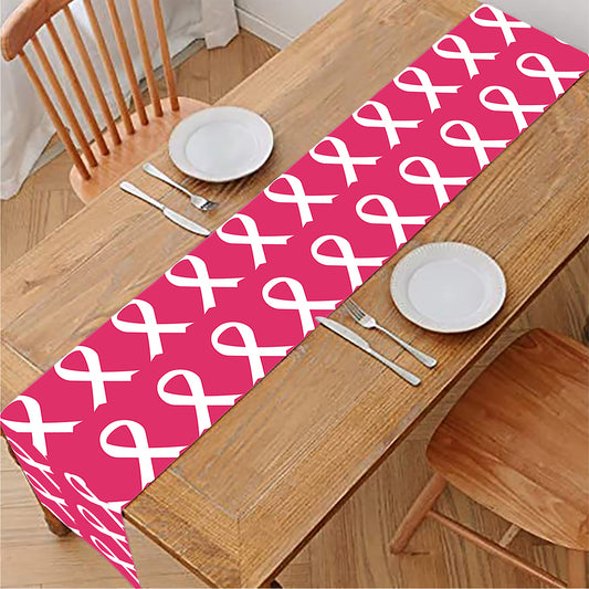 White And Pink Breast Cancer Print Table Runner