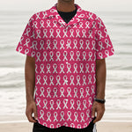 White And Pink Breast Cancer Print Textured Short Sleeve Shirt