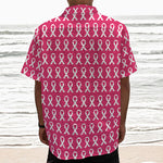 White And Pink Breast Cancer Print Textured Short Sleeve Shirt