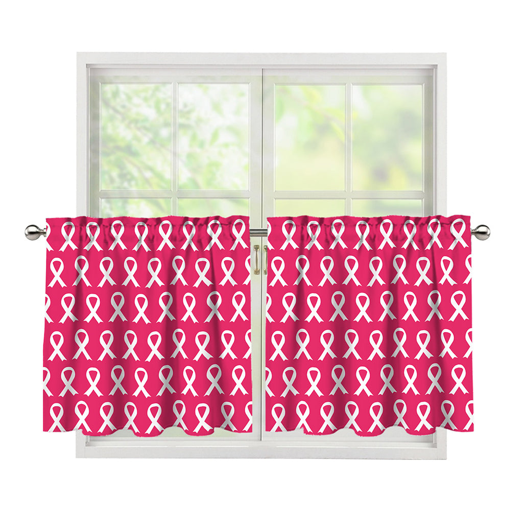 White And Pink Breast Cancer Print Tier Curtains