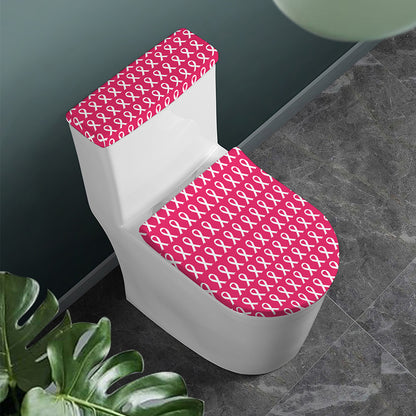 White And Pink Breast Cancer Print Toilet Lid And Tank Cover Set
