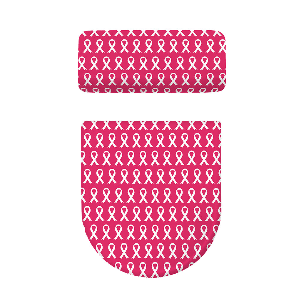 White And Pink Breast Cancer Print Toilet Lid And Tank Cover Set