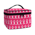 White And Pink Breast Cancer Print Travel Makeup Bag