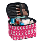 White And Pink Breast Cancer Print Travel Makeup Bag