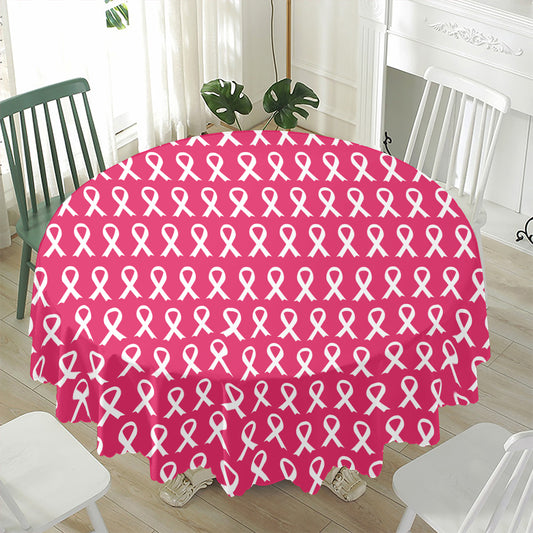 White And Pink Breast Cancer Print Waterproof Round Tablecloth