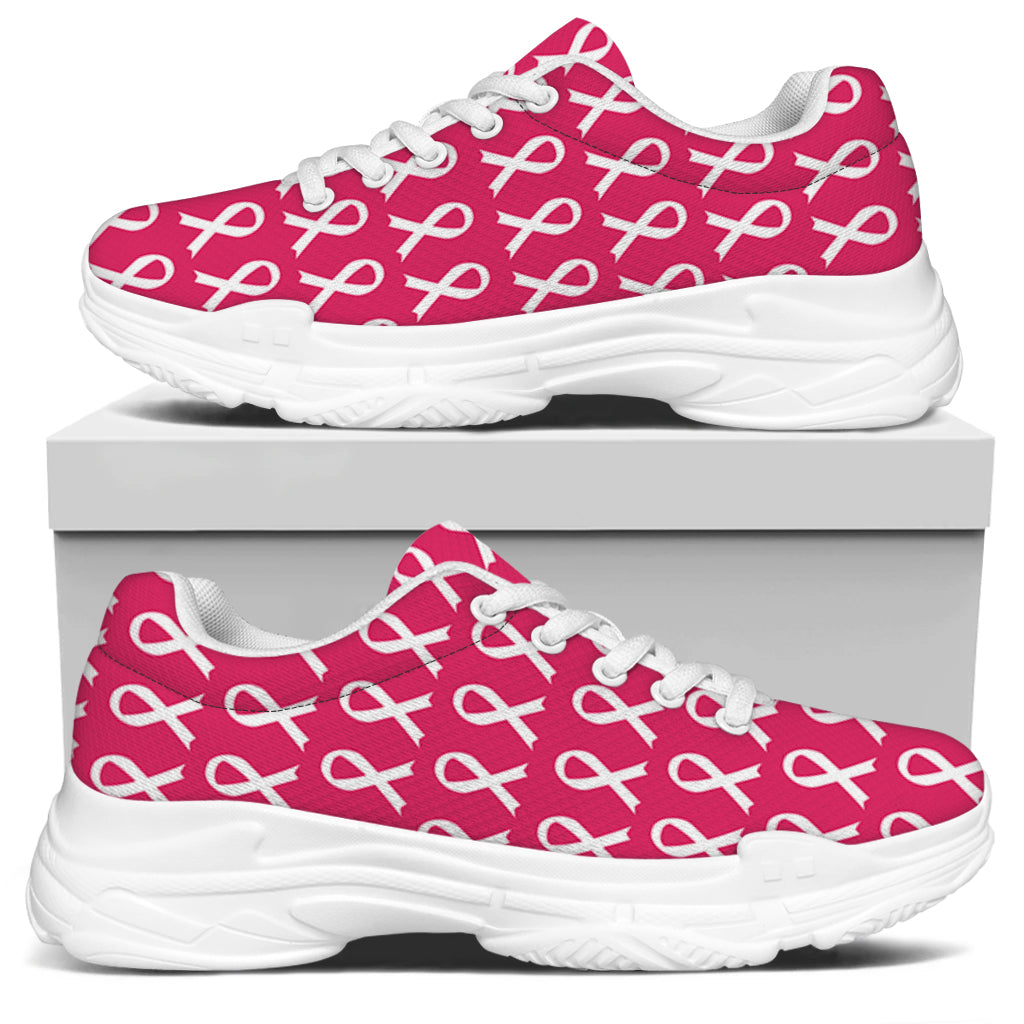 White And Pink Breast Cancer Print White Chunky Shoes