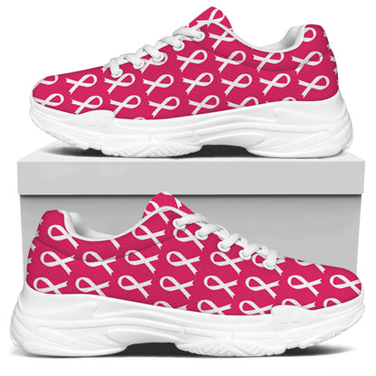 White And Pink Breast Cancer Print White Chunky Shoes