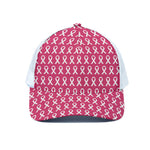 White And Pink Breast Cancer Print White Mesh Trucker Cap