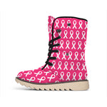 White And Pink Breast Cancer Print Winter Boots