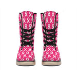 White And Pink Breast Cancer Print Winter Boots