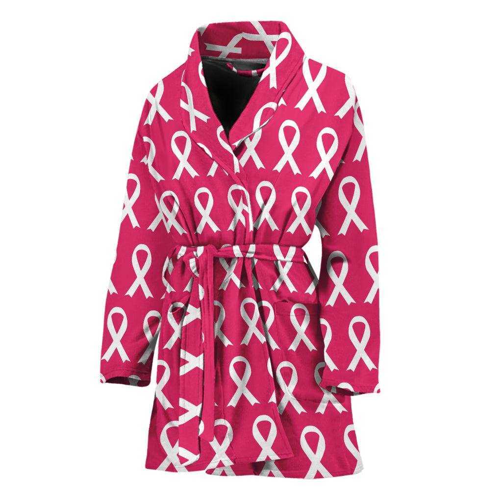 White And Pink Breast Cancer Print Women's Bathrobe