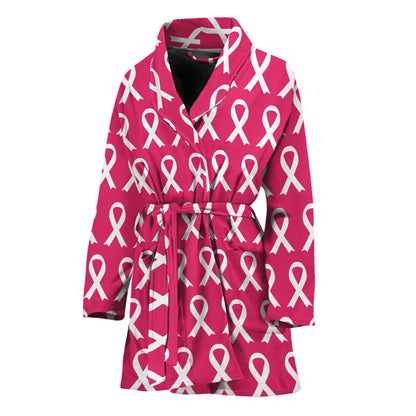 White And Pink Breast Cancer Print Women's Bathrobe