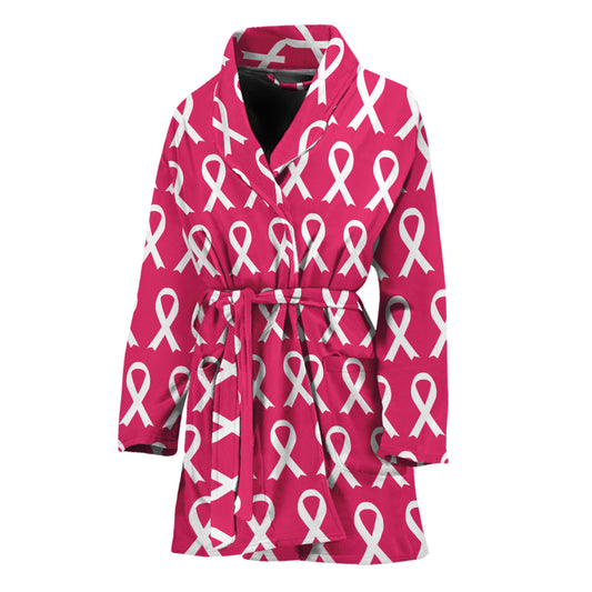 White And Pink Breast Cancer Print Women's Bathrobe
