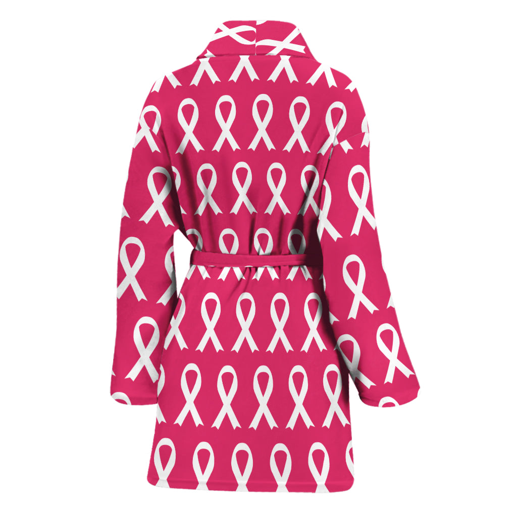 White And Pink Breast Cancer Print Women's Bathrobe