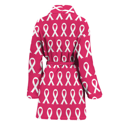 White And Pink Breast Cancer Print Women's Bathrobe