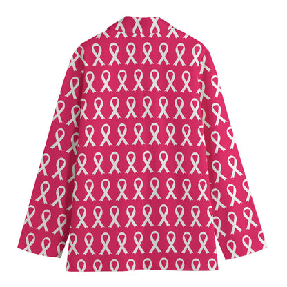 White And Pink Breast Cancer Print Women's Blazer