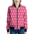 White And Pink Breast Cancer Print Women's Bomber Jacket