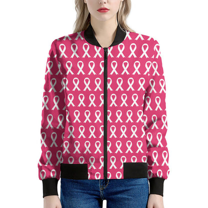 White And Pink Breast Cancer Print Women's Bomber Jacket
