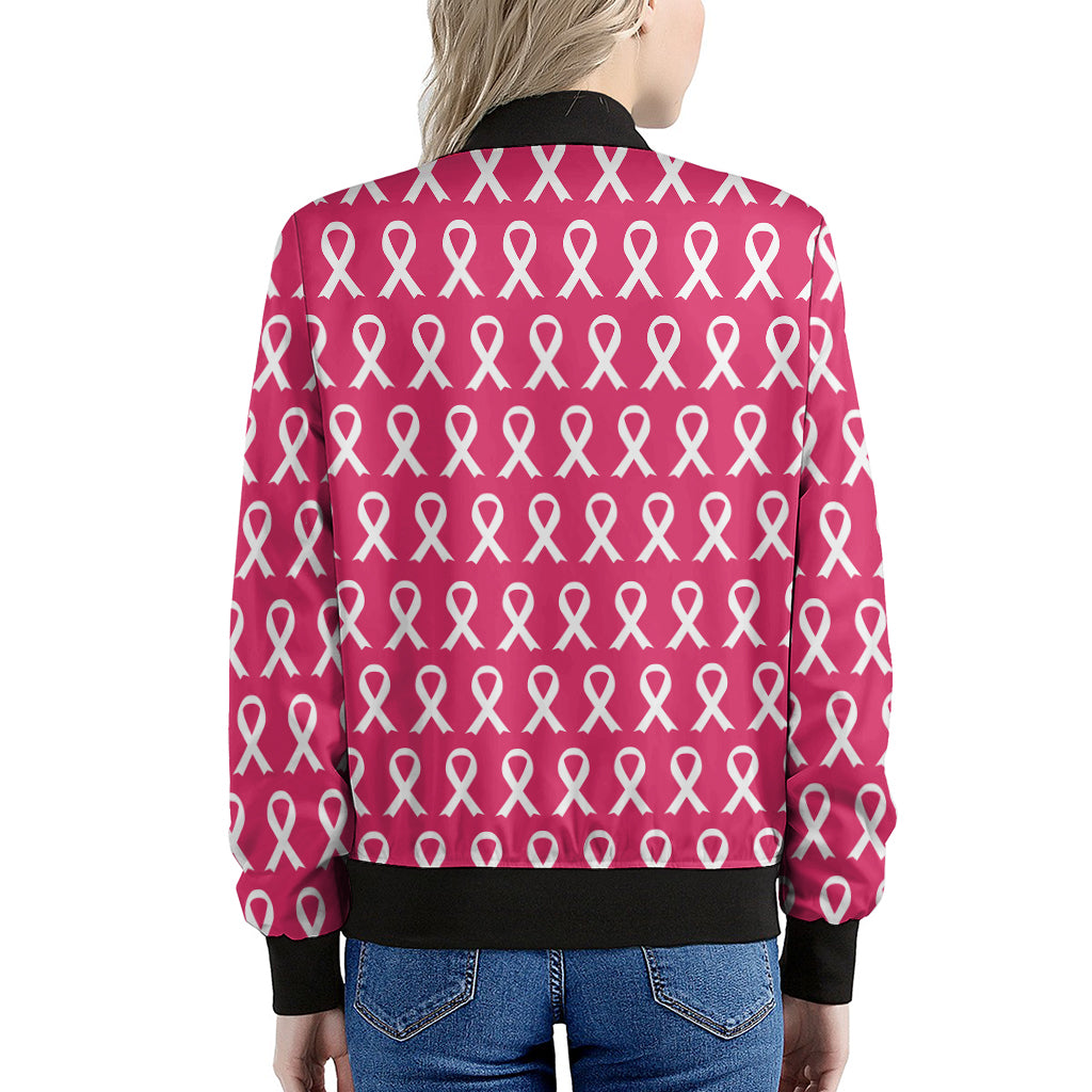 White And Pink Breast Cancer Print Women's Bomber Jacket