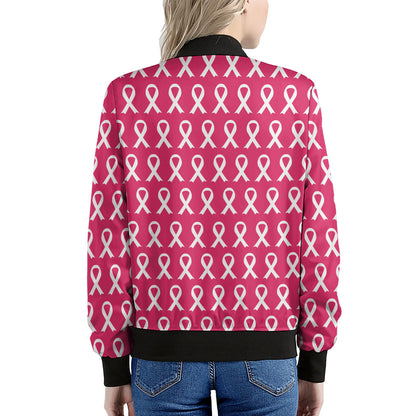 White And Pink Breast Cancer Print Women's Bomber Jacket