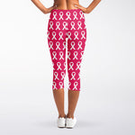 White And Pink Breast Cancer Print Women's Capri Leggings